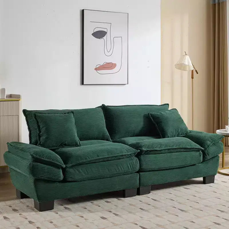 MAYEERTY Divano a due posti in velluto a coste con cuscini, imbottito per camera da letto, soggiorno, ufficio, verde