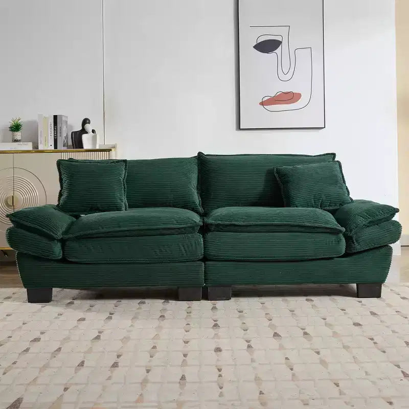 MAYEERTY Divano a due posti in velluto a coste con cuscini, imbottito per camera da letto, soggiorno, ufficio, verde