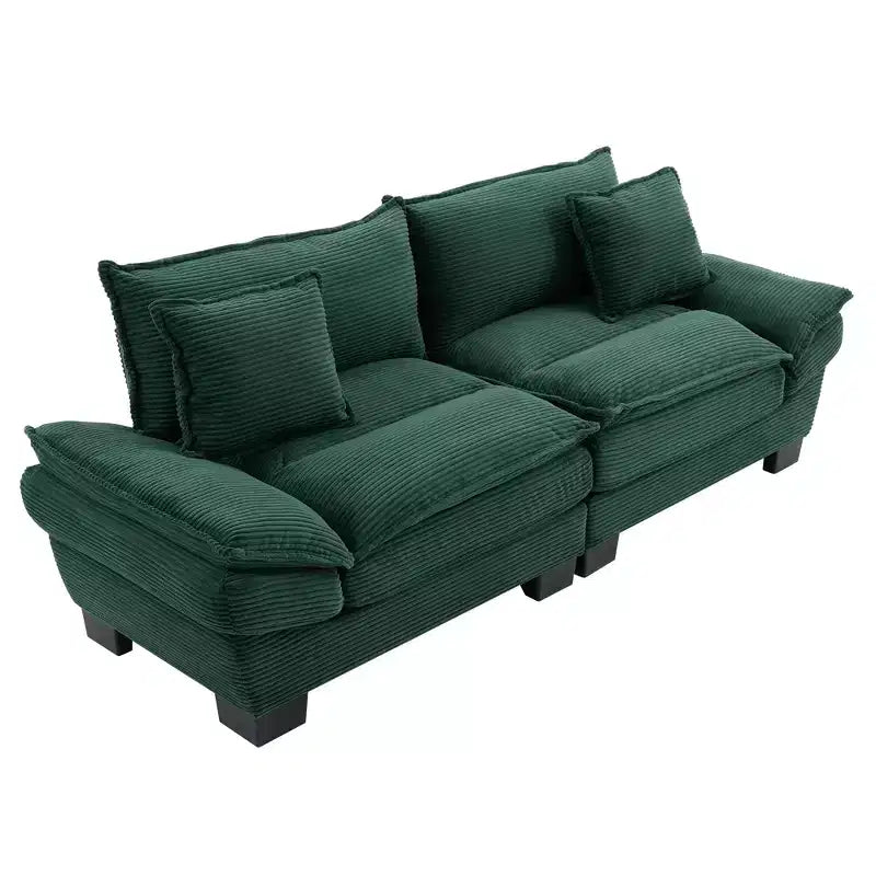 MAYEERTY Divano a due posti in velluto a coste con cuscini, imbottito per camera da letto, soggiorno, ufficio, verde
