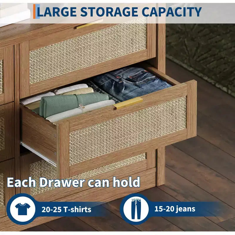 Cassettiera in legno con maniglie dorate, organizer moderno con cassetti a scorrimento fluido, mobile porta TV in stile rustico per soggiorno, camera da letto, ingresso,