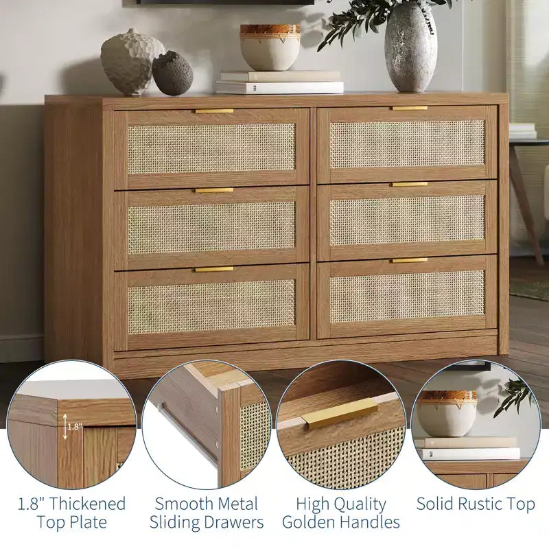 Cassettiera in legno con maniglie dorate, organizer moderno con cassetti a scorrimento fluido, mobile porta TV in stile rustico per soggiorno, camera da letto, ingresso,