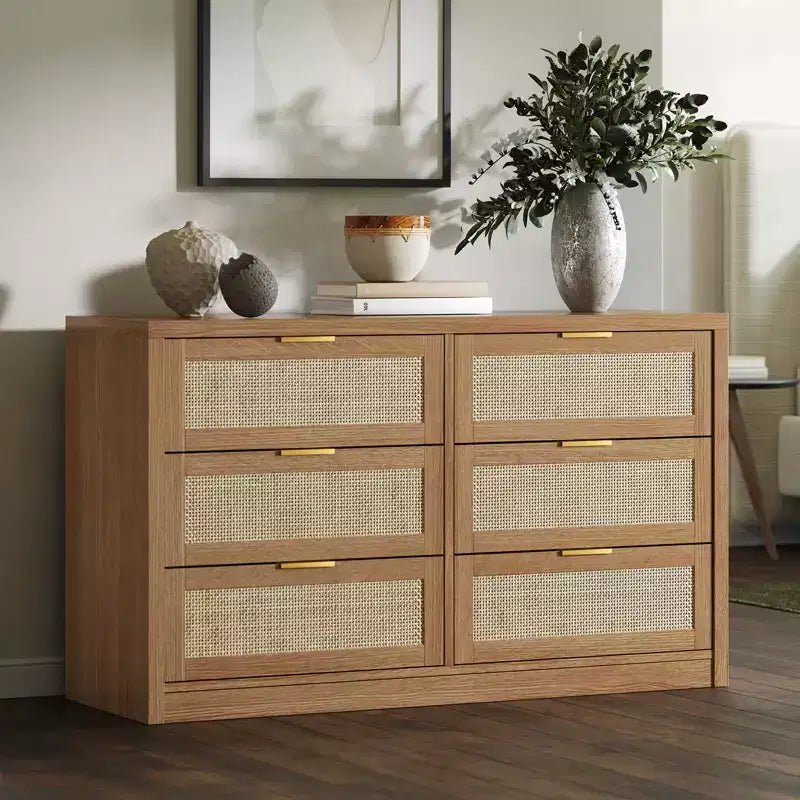 Cassettiera in legno con maniglie dorate, organizer moderno con cassetti a scorrimento fluido, mobile porta TV in stile rustico per soggiorno, camera da letto, ingresso,