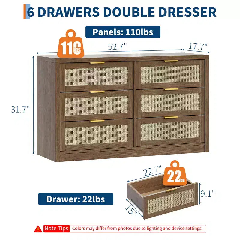 Cassettiera in legno con maniglie dorate, organizer moderno con cassetti a scorrimento fluido, mobile porta TV in stile rustico per soggiorno, camera da letto, ingresso,