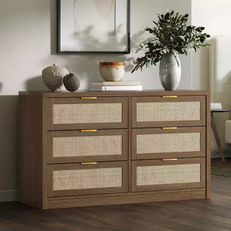Cassettiera in legno con maniglie dorate, organizer moderno con cassetti a scorrimento fluido, mobile porta TV in stile rustico per soggiorno, camera da letto, ingresso,