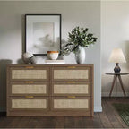 Cassettiera in legno con maniglie dorate, organizer moderno con cassetti a scorrimento fluido, mobile porta TV in stile rustico per soggiorno, camera da letto, ingresso,