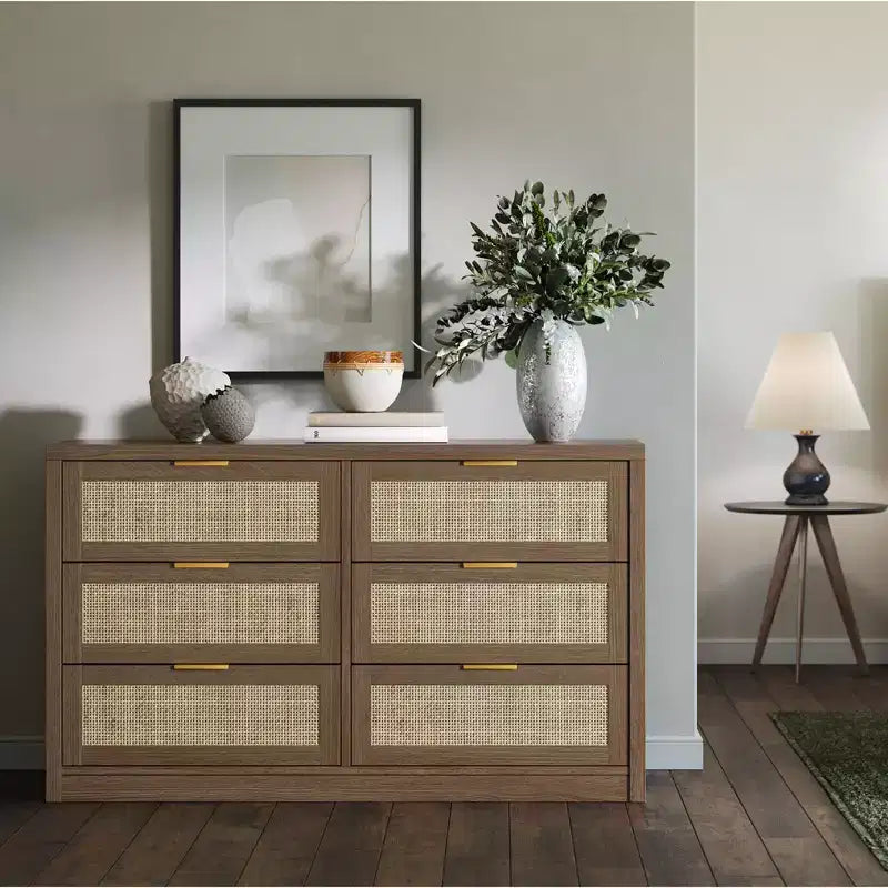 Cassettiera in legno con maniglie dorate, organizer moderno con cassetti a scorrimento fluido, mobile porta TV in stile rustico per soggiorno, camera da letto, ingresso,
