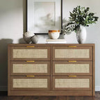 Wooden Chest with Gold Handles, Modern Storage Organizer with Smooth-Glide Drawers, Farmhouse TV Stand for Living Room, Bedroom, Entryway,
