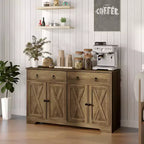 Credenza da Cucina, Mobile Buffet Stile Farmhouse con Ante a Scorrimento, Cassetti, Ripiani Regolabili