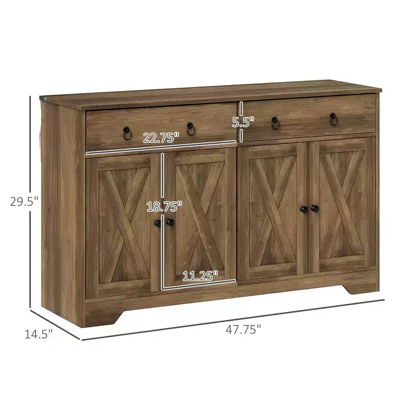 Credenza da Cucina, Mobile Buffet Stile Farmhouse con Ante a Scorrimento, Cassetti, Ripiani Regolabili