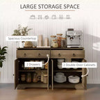 Credenza da Cucina, Mobile Buffet Stile Farmhouse con Ante a Scorrimento, Cassetti, Ripiani Regolabili