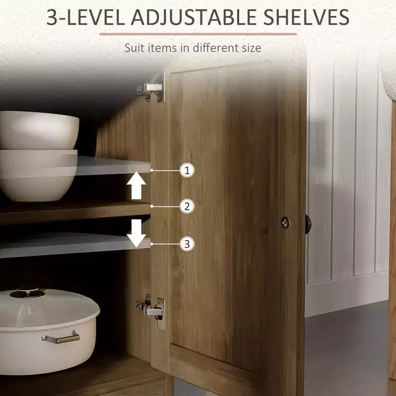 Credenza da Cucina, Mobile Buffet Stile Farmhouse con Ante a Scorrimento, Cassetti, Ripiani Regolabili