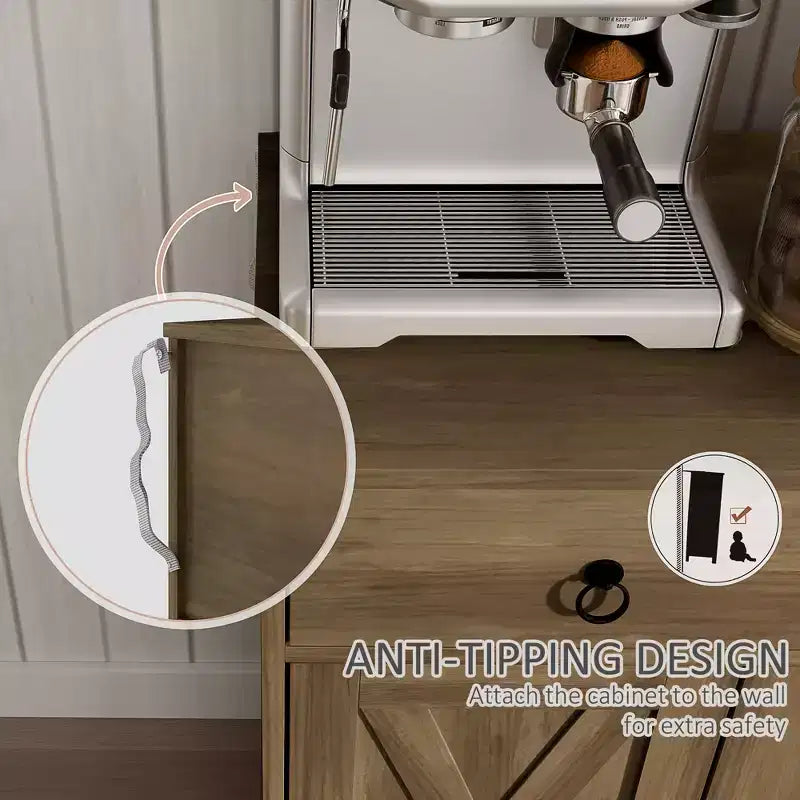 Credenza da Cucina, Mobile Buffet Stile Farmhouse con Ante a Scorrimento, Cassetti, Ripiani Regolabili
