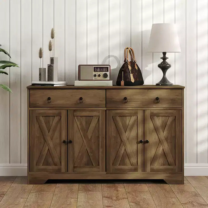 Credenza da Cucina, Mobile Buffet Stile Farmhouse con Ante a Scorrimento, Cassetti, Ripiani Regolabili