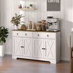 Credenza da Cucina, Mobile Buffet Stile Farmhouse con Ante a Scorrimento, Cassetti, Ripiani Regolabili