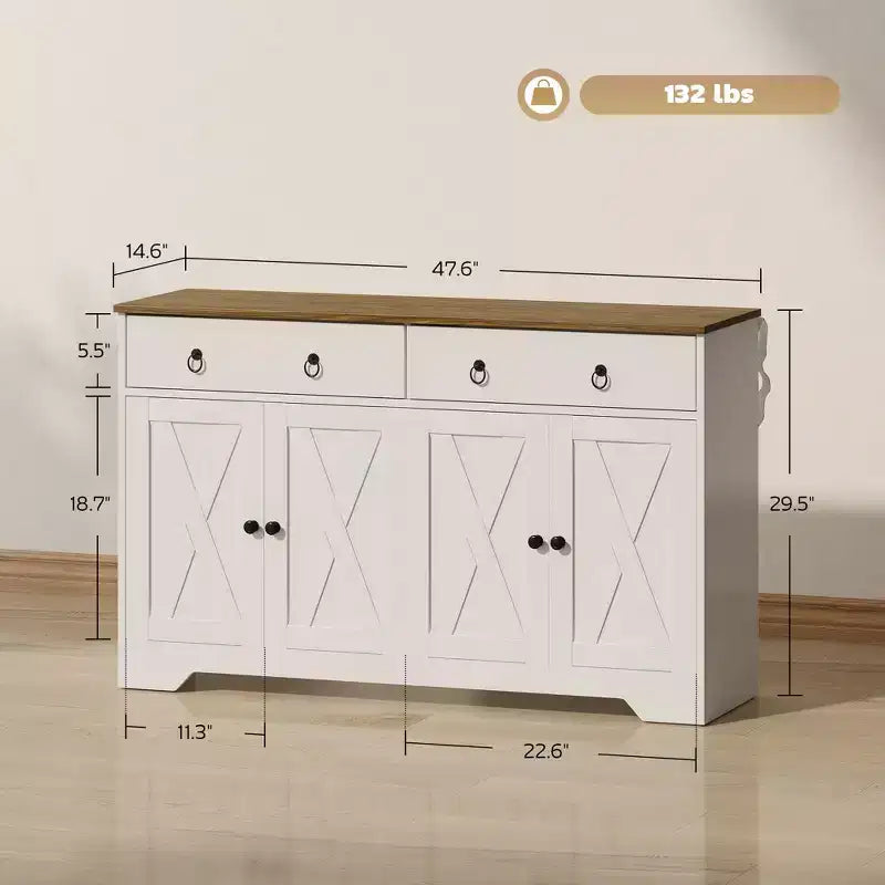 Credenza da Cucina, Mobile Buffet Stile Farmhouse con Ante a Scorrimento, Cassetti, Ripiani Regolabili