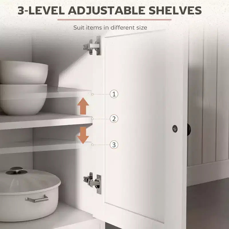 Credenza da Cucina, Mobile Buffet Stile Farmhouse con Ante a Scorrimento, Cassetti, Ripiani Regolabili
