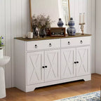 Credenza da Cucina, Mobile Buffet Stile Farmhouse con Ante a Scorrimento, Cassetti, Ripiani Regolabili