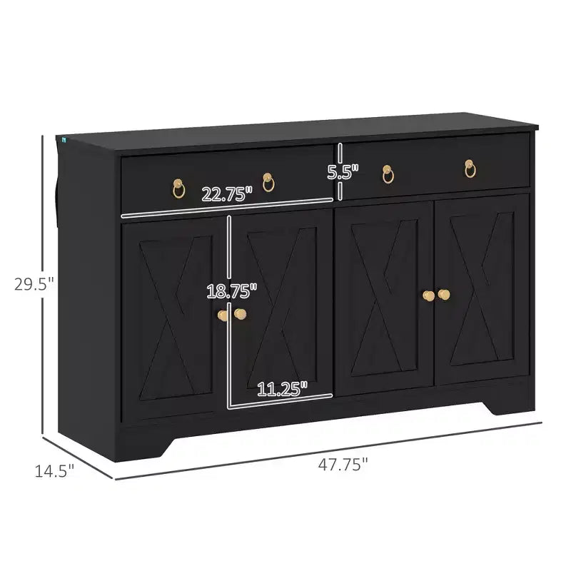 Credenza da Cucina, Mobile Buffet Stile Farmhouse con Ante a Scorrimento, Cassetti, Ripiani Regolabili