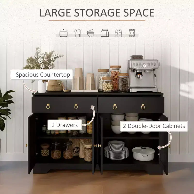 Credenza da Cucina, Mobile Buffet Stile Farmhouse con Ante a Scorrimento, Cassetti, Ripiani Regolabili