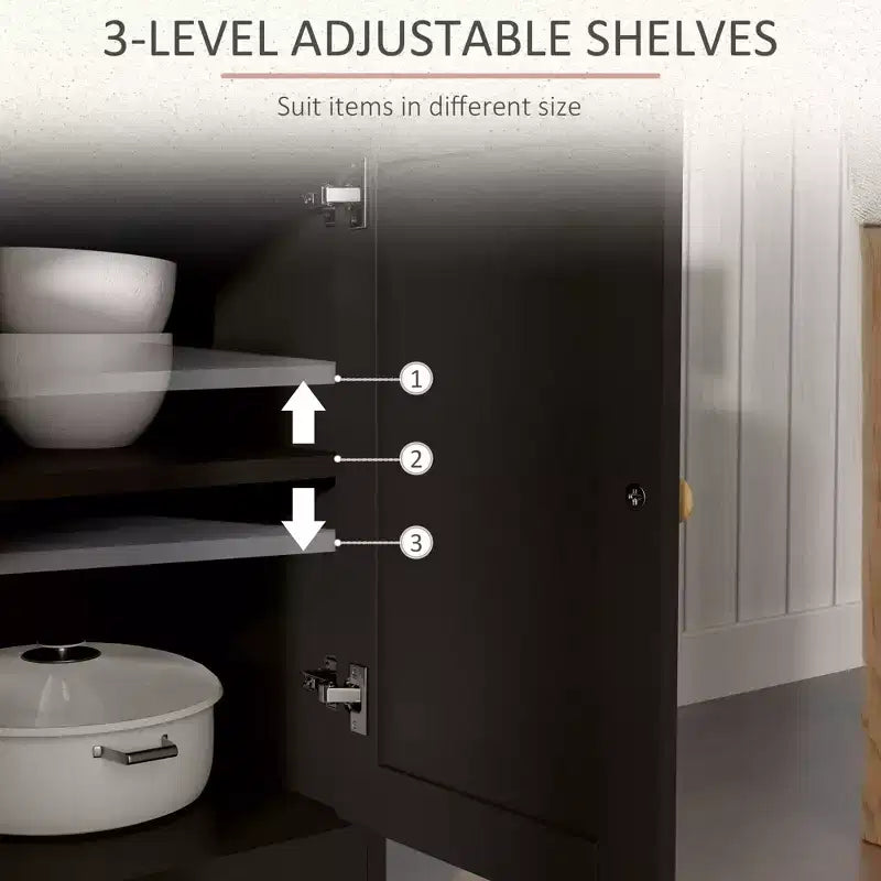 Credenza da Cucina, Mobile Buffet Stile Farmhouse con Ante a Scorrimento, Cassetti, Ripiani Regolabili