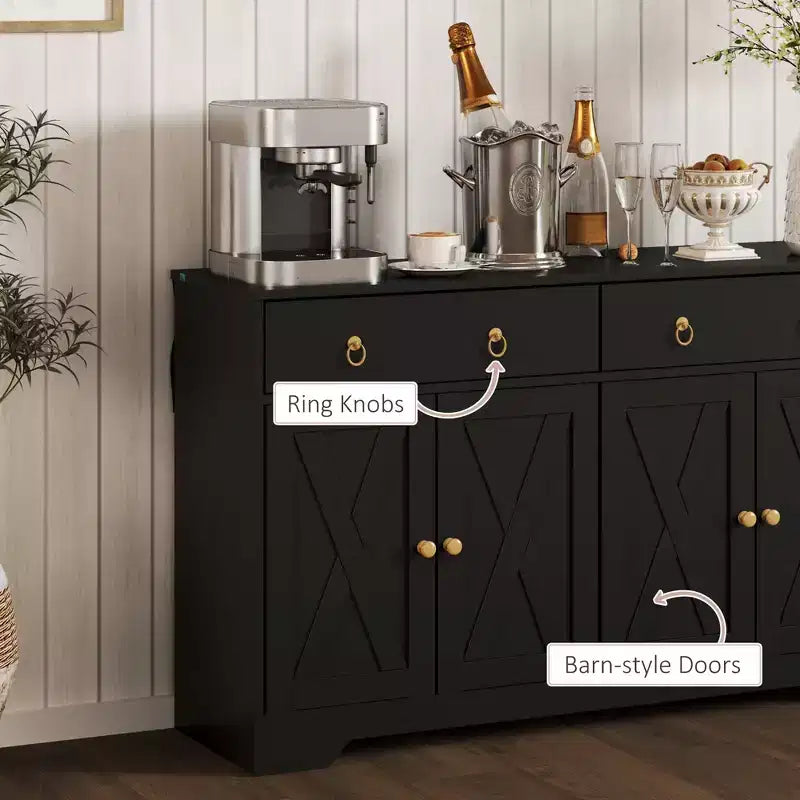 Credenza da Cucina, Mobile Buffet Stile Farmhouse con Ante a Scorrimento, Cassetti, Ripiani Regolabili