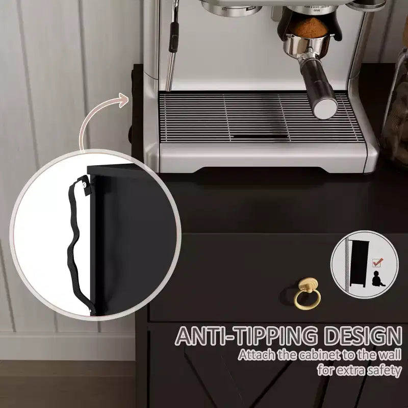 Credenza da Cucina, Mobile Buffet Stile Farmhouse con Ante a Scorrimento, Cassetti, Ripiani Regolabili
