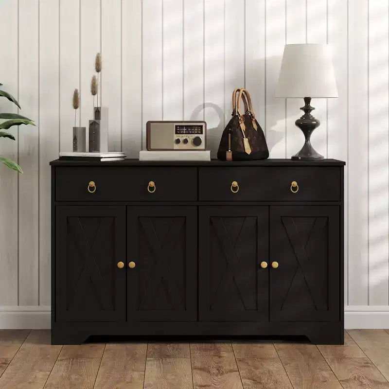 Credenza da Cucina, Mobile Buffet Stile Farmhouse con Ante a Scorrimento, Cassetti, Ripiani Regolabili