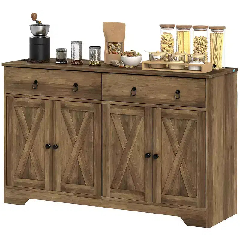Credenza da Cucina, Mobile Buffet Stile Farmhouse con Ante a Scorrimento, Cassetti, Ripiani Regolabili