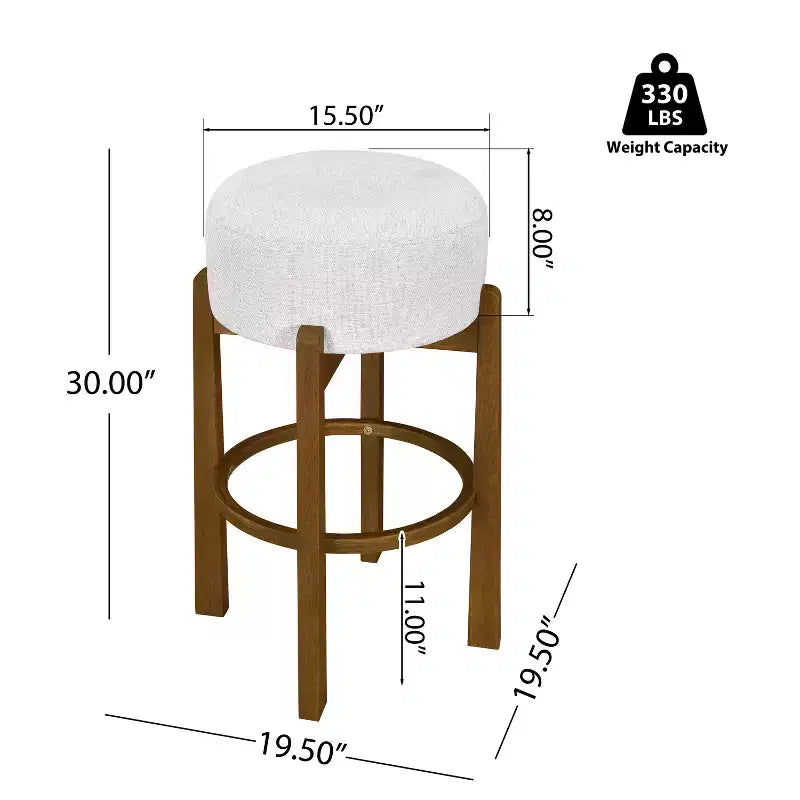 Sgabelli da Bar Imbottiti Rotondi in Legno di Gomma Ashton Christopher Knight Home (Set di 2)