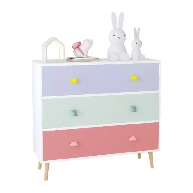 Comò contenitore Whisen a 3 cassetti con guide Euro e maniglie a tema cartone animato, design anti-ribaltamento, utilizzabile come comò, comodino