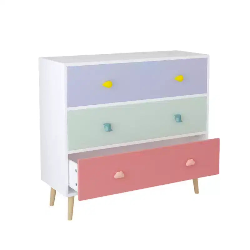 Comò contenitore Whisen a 3 cassetti con guide Euro e maniglie a tema cartone animato, design anti-ribaltamento, utilizzabile come comò, comodino