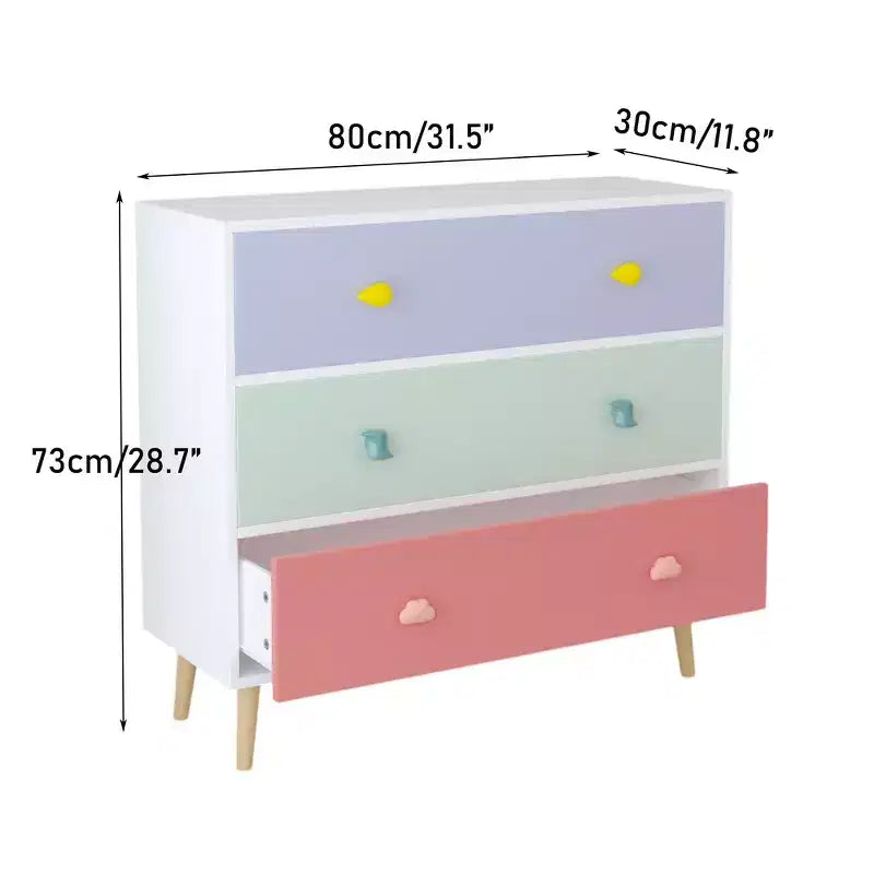 Comò contenitore Whisen a 3 cassetti con guide Euro e maniglie a tema cartone animato, design anti-ribaltamento, utilizzabile come comò, comodino