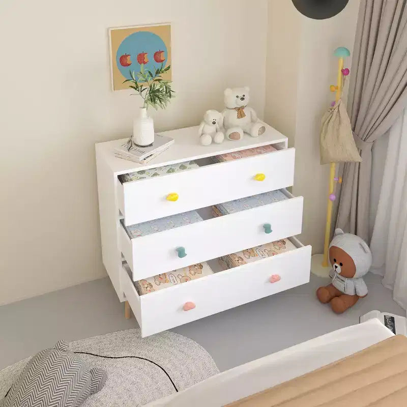 Comò contenitore Whisen a 3 cassetti con guide Euro e maniglie a tema cartone animato, design anti-ribaltamento, utilizzabile come comò, comodino