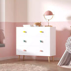 Comò contenitore Whisen a 3 cassetti con guide Euro e maniglie a tema cartone animato, design anti-ribaltamento, utilizzabile come comò, comodino