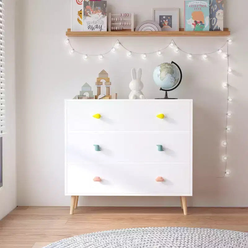 Comò contenitore Whisen a 3 cassetti con guide Euro e maniglie a tema cartone animato, design anti-ribaltamento, utilizzabile come comò, comodino