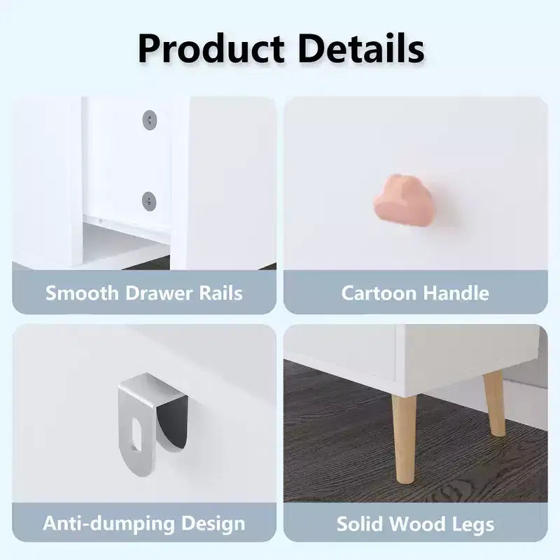Comò contenitore Whisen a 3 cassetti con guide Euro e maniglie a tema cartone animato, design anti-ribaltamento, utilizzabile come comò, comodino