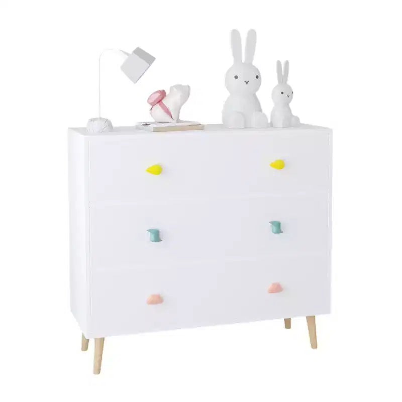 Comò contenitore Whisen a 3 cassetti con guide Euro e maniglie a tema cartone animato, design anti-ribaltamento, utilizzabile come comò, comodino