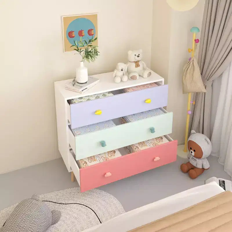 Comò contenitore Whisen a 3 cassetti con guide Euro e maniglie a tema cartone animato, design anti-ribaltamento, utilizzabile come comò, comodino