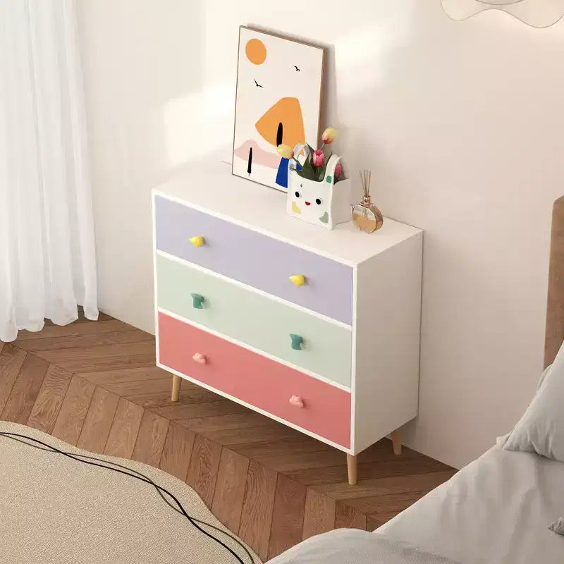 Comò contenitore Whisen a 3 cassetti con guide Euro e maniglie a tema cartone animato, design anti-ribaltamento, utilizzabile come comò, comodino