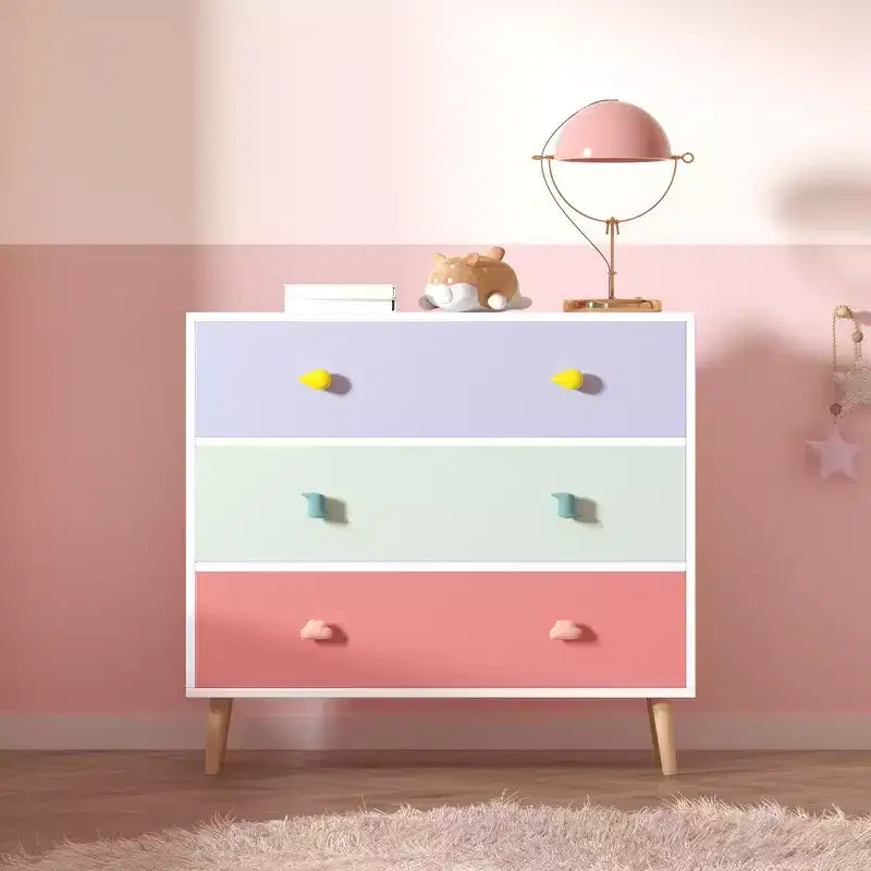 Comò contenitore Whisen a 3 cassetti con guide Euro e maniglie a tema cartone animato, design anti-ribaltamento, utilizzabile come comò, comodino
