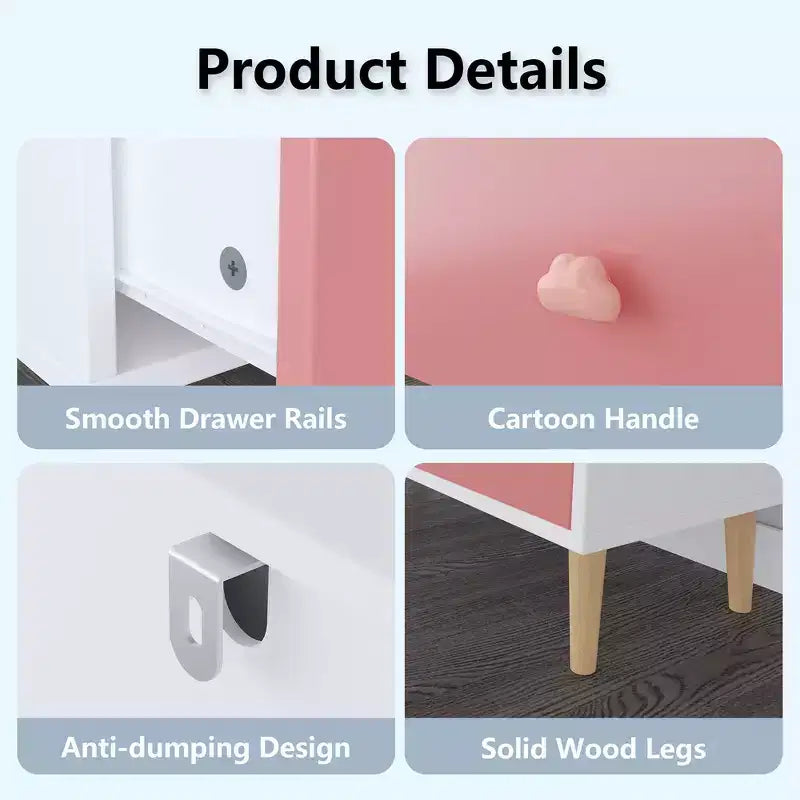 Comò contenitore Whisen a 3 cassetti con guide Euro e maniglie a tema cartone animato, design anti-ribaltamento, utilizzabile come comò, comodino
