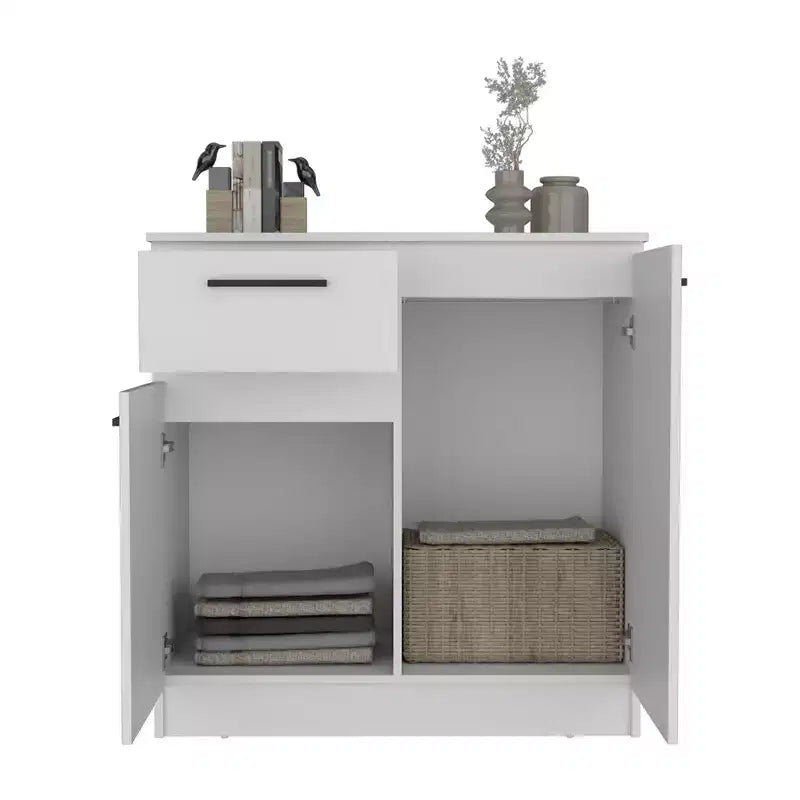 Credenza con cassetto e 2 ante, Armadietto moderno con spazio contenitivo, Mobile contenitore d'accento