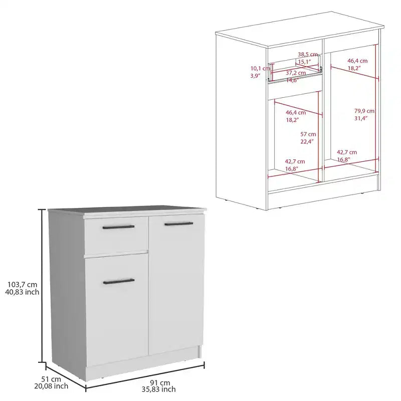 Credenza con cassetto e 2 ante, Armadietto moderno con spazio contenitivo, Mobile contenitore d'accento