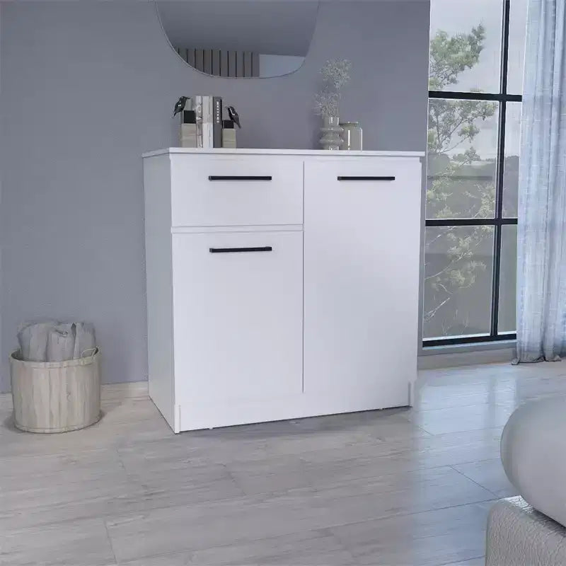 Credenza con cassetto e 2 ante, Armadietto moderno con spazio contenitivo, Mobile contenitore d'accento
