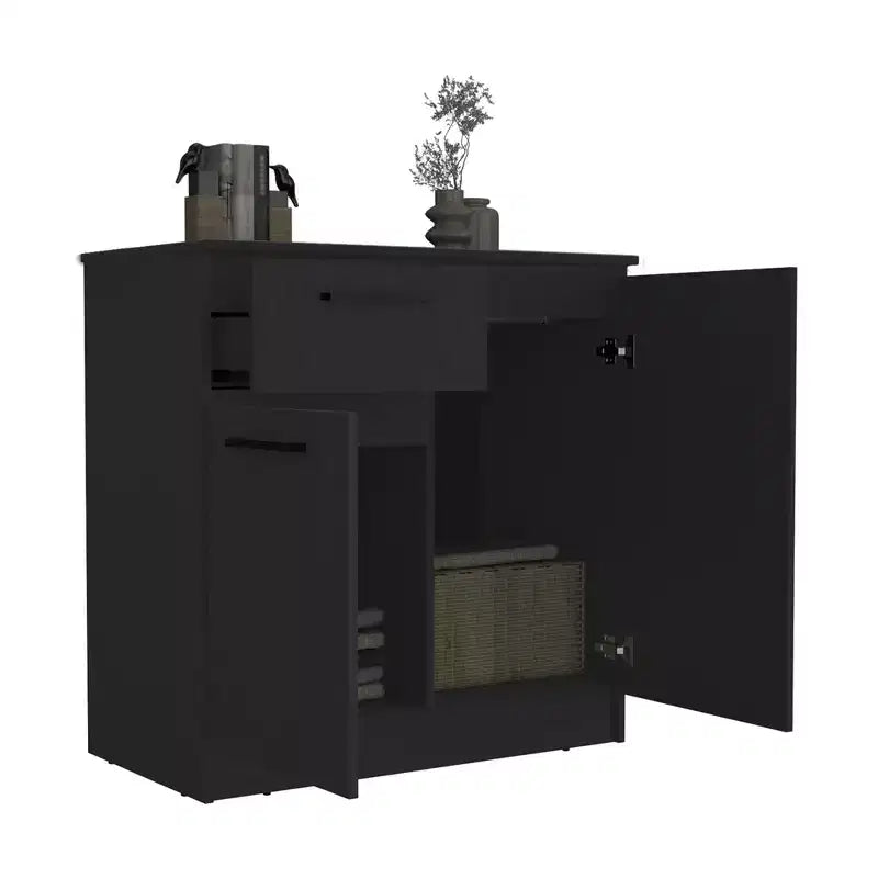 Credenza con cassetto e 2 ante, Armadietto moderno con spazio contenitivo, Mobile contenitore d'accento