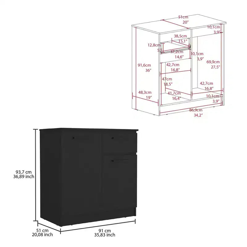 Credenza con cassetto e 2 ante, Armadietto moderno con spazio contenitivo, Mobile contenitore d'accento