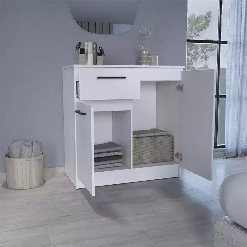 Credenza con cassetto e 2 ante, Armadietto moderno con spazio contenitivo, Mobile contenitore d'accento
