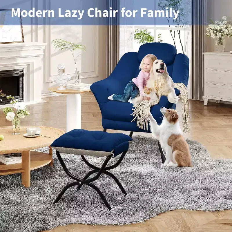 Poltrona Lazy con pouf, poltrona moderna da lettura, fodera rimovibile e lavabile, supporto ergonomico, per camera da letto, soggiorno