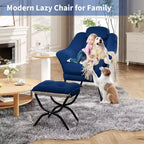 Poltrona Lazy con pouf, poltrona moderna da lettura, fodera rimovibile e lavabile, supporto ergonomico, per camera da letto, soggiorno
