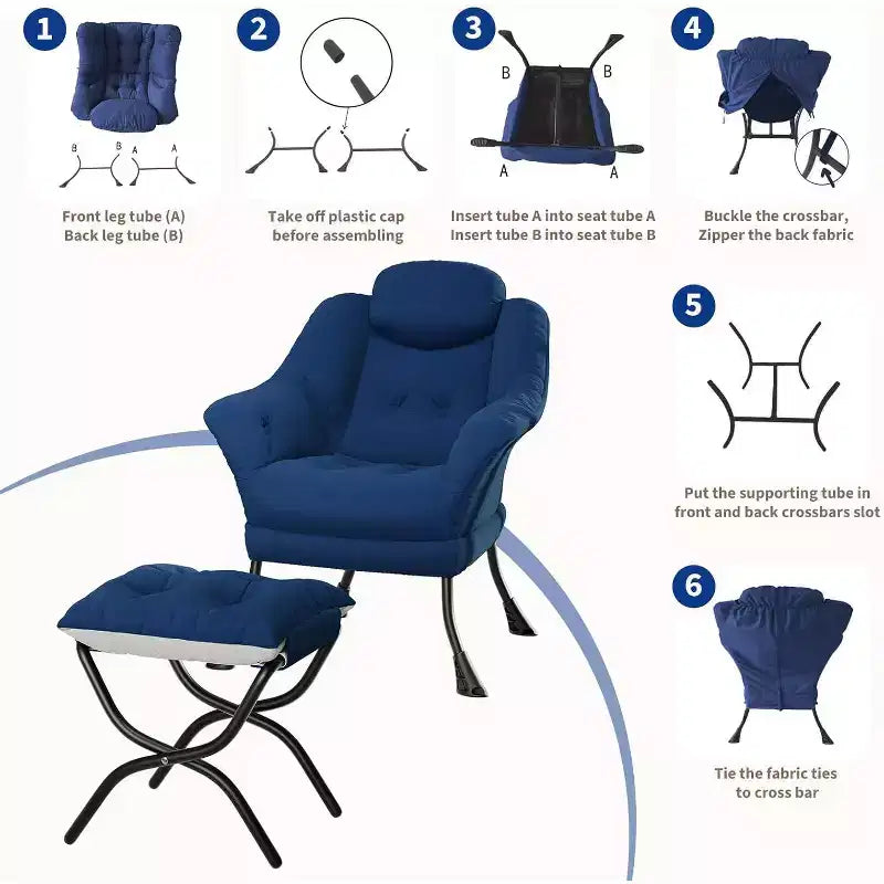 Poltrona Lazy con pouf, poltrona moderna da lettura, fodera rimovibile e lavabile, supporto ergonomico, per camera da letto, soggiorno